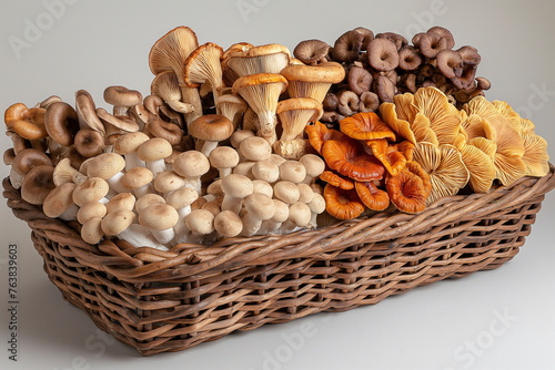 Forest Bounty: Fresh Mushrooms in a Wicker Basket, Generative AI