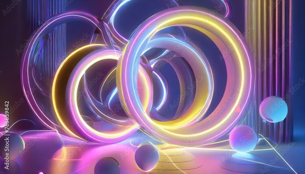 Background with neon circles 3d Background with neon circles 3d