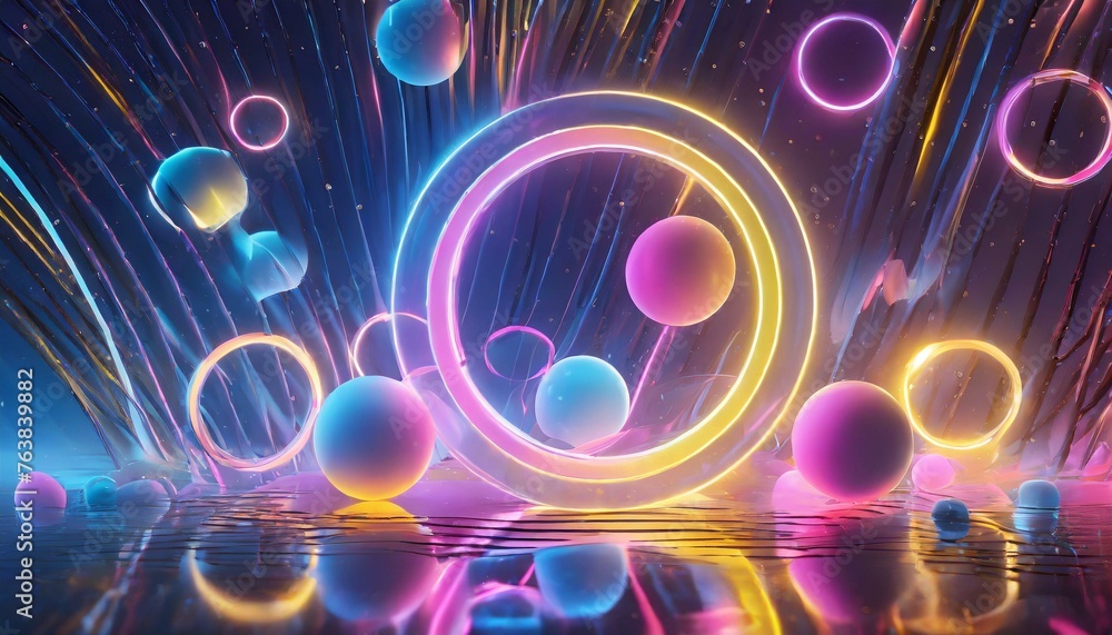 Background with neon circles 3d