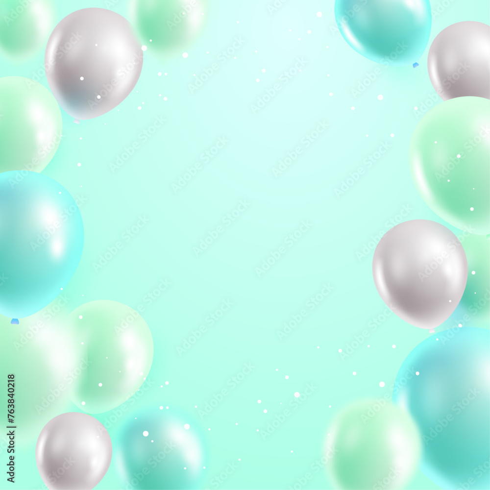 Vector turquoise background with balloons and shine around in vector illustration