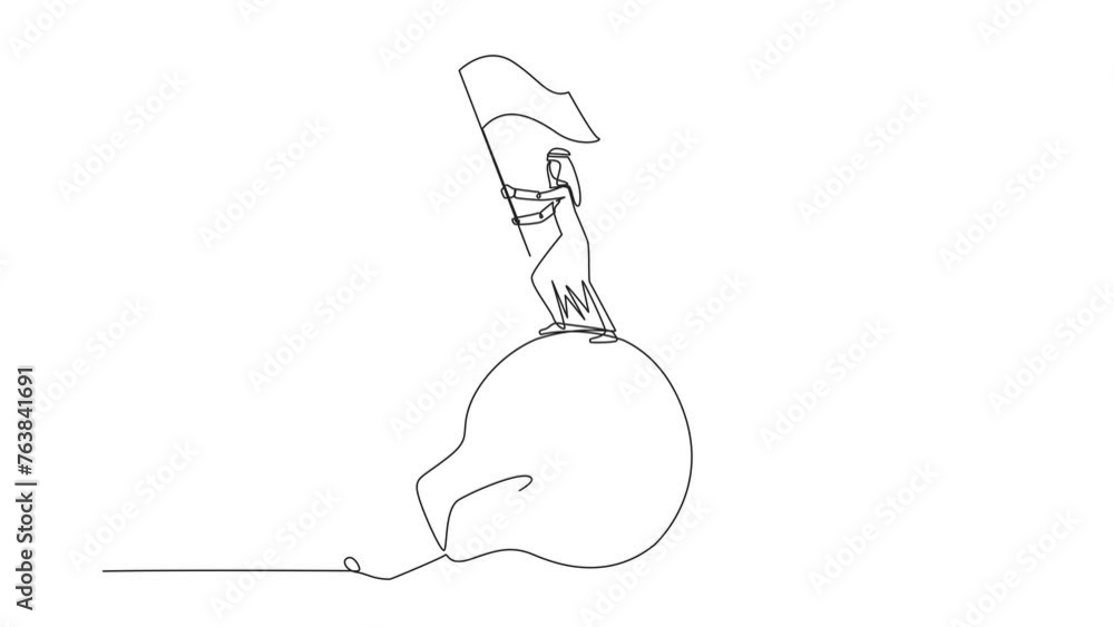 Animation of continuous one line drawing of young Arabian businessman ...