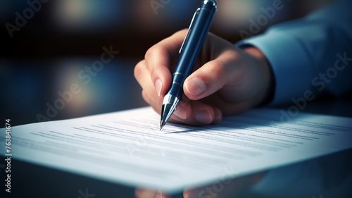 Businessman's Hand holding pen Signing a Document paper  © Nittaya