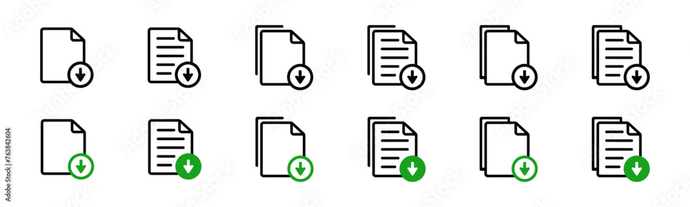 Document with download icon illustration. Simple note symbol. Isolated graphic illustration upload page. Paper list icons in vector design flat style Document with download icon illustration. Simple note symbol. Isolated graphic illustration upload page. Paper list icons in vector design flat style