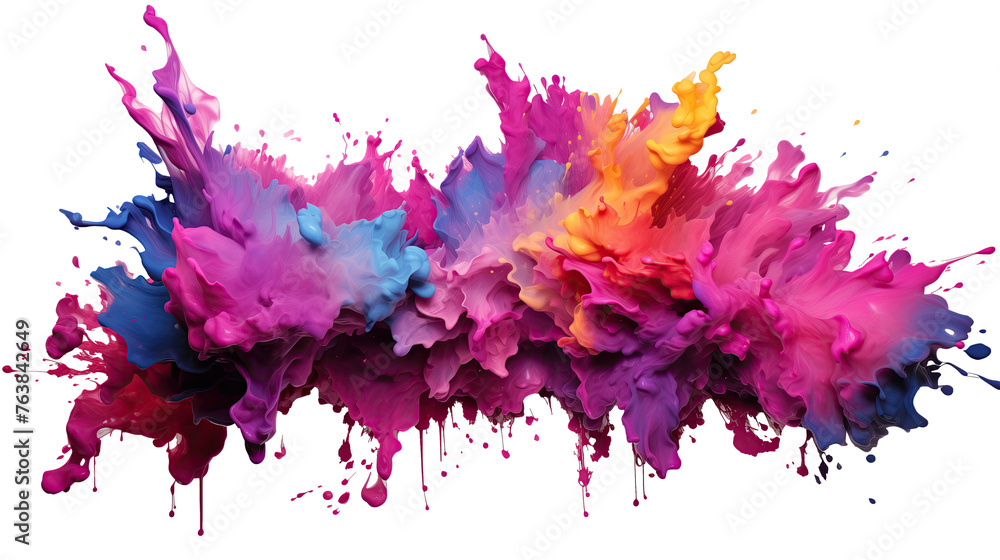 Various colors of paint splattered and brush strokes on a transparent surface