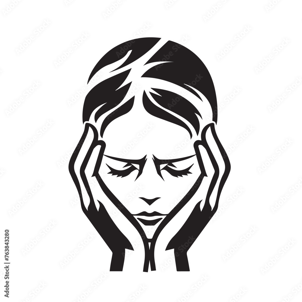 Headache in cartoon, doodle style . Image for t-shirt, web, mobile apps and ui. Isolated 2d vector illustration in logo, icon, sketch style, Eps 10, black and white. AI Generative