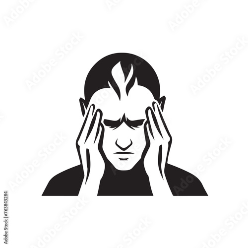 Headache in cartoon, doodle style . Image for t-shirt, web, mobile apps and ui. Isolated 2d vector illustration in logo, icon, sketch style, Eps 10, black and white. AI Generative