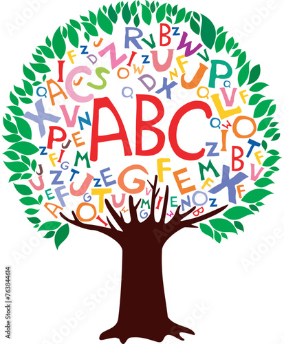 Abstract tree with colorful letters isolated on White background. Vector illustration