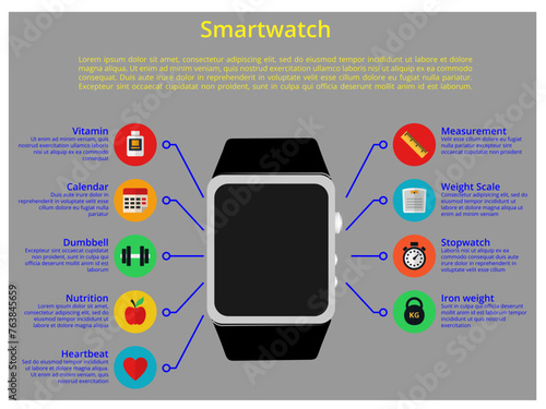 Smart watch Blue generic, illustration vector, fitness tracker concept in flat style, on white background 