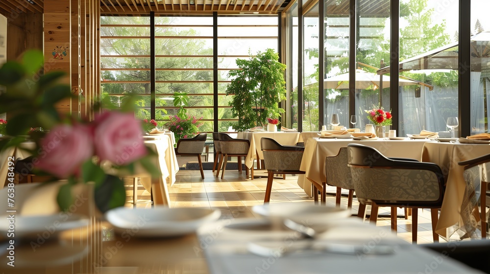 Fototapeta premium a cosy, modern and stylishly furnished luxury restaurant