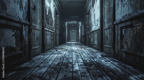 As you step cautiously forward in hospital, the floorboards creak beneath your weight, echoing through the desolate corridor like whispers from the past.  photo