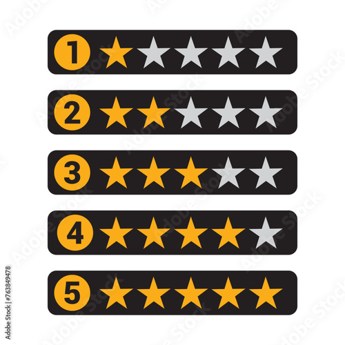 Set of stars rating. Customer review with gold star icon, One to five star rating, rate us, review, customer feedback concept design