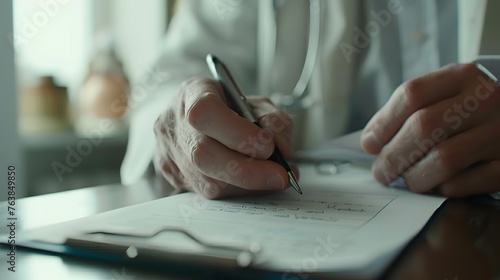 close-up of doctor's hand writing prescription © LM