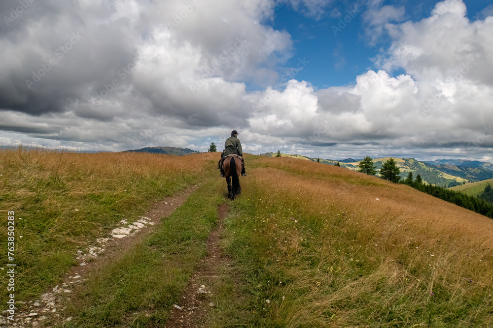 Horseback riding in the carpathian landscape Horseback riding in the carpathian landscape