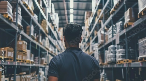 A close-up of a worker in a warehouse managing inventory