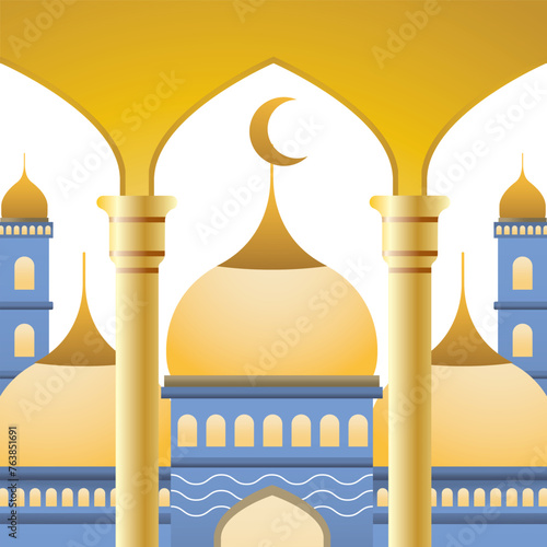 Islamic mosque pillar decoration in white gold background color Hajj and Umrah concept