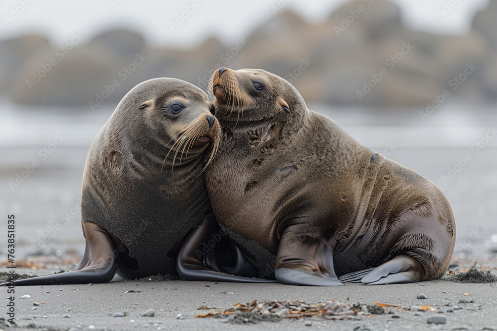 Fototapeta premium A pair of sea lions on the beach.