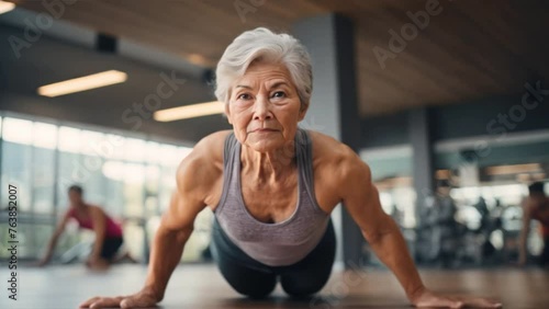 Senior woman asian exercising at the gym , the elderly and exercise, health of the elderly photo