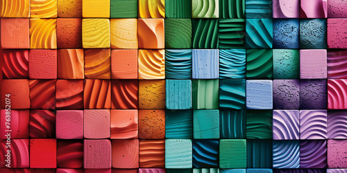 Vibrant Spectrum: A Colorful Array of Textured Blocks Showcasing a Rainbow of Hues