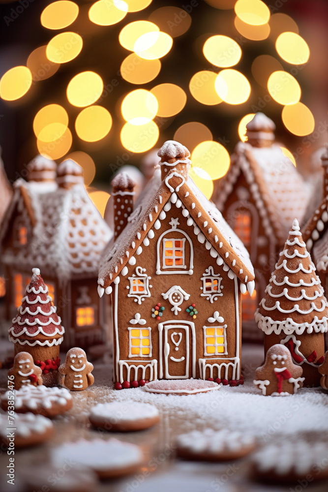 Christmas card template. Happy New year backdrop. Beautiful gingerbread house background. Christmas card template. Happy New year backdrop. Beautiful gingerbread house background.