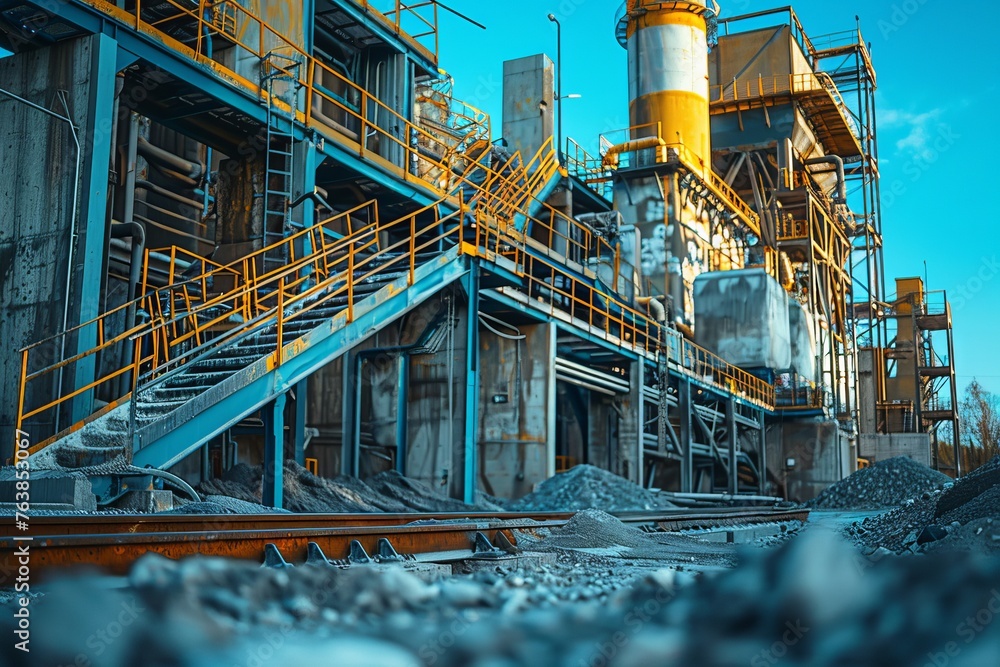 Fototapeta premium Industrial scene with large processing structures and conveyors