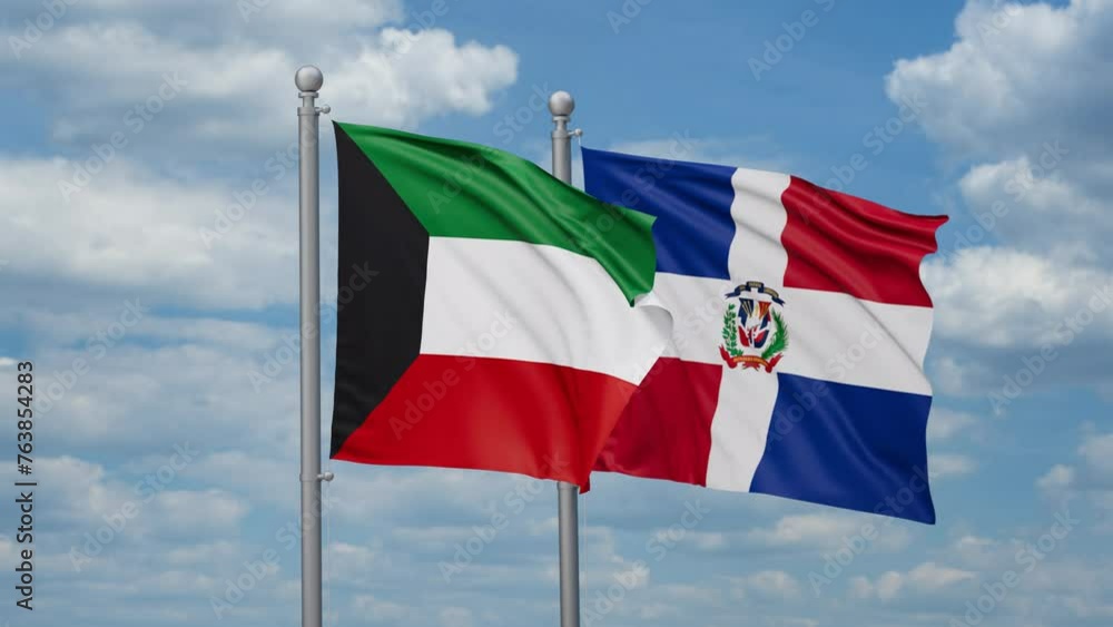 Dominican Republic and Kuwait two flags waving together, looped video, two country relations concept Dominican Republic and Kuwait two flags waving together, looped video, two country relations concept