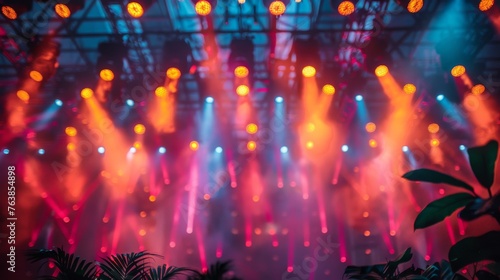 A sea of concertgoers dances under bright stage lights in a celebratory atmosphere  Event