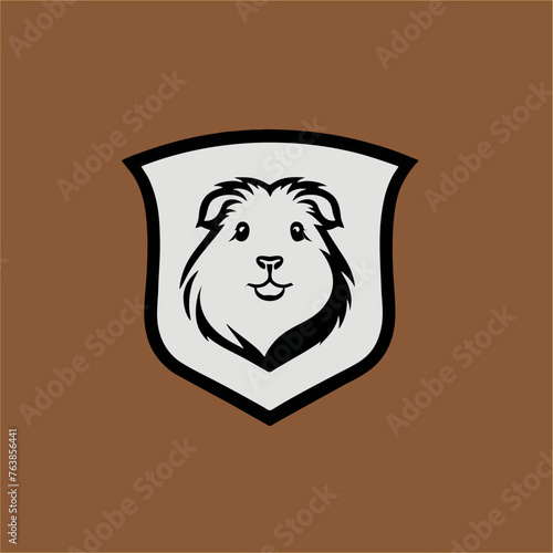 Guinea pig logo template, in shield, modern minimalist logo isolated on white background