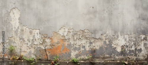 Plant growing from weathered wall, wall with mold