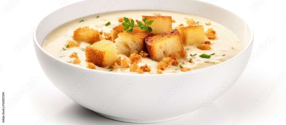 Bowl of Soup with Bread Croutons and Croutons Bowl of Soup with Bread Croutons and Croutons