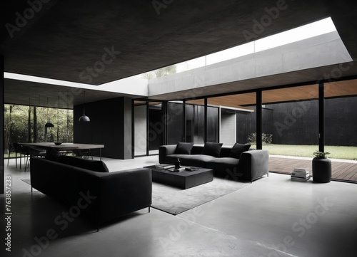 Concept art of interior design minimalism, dark modern architecture house © Arhitercture