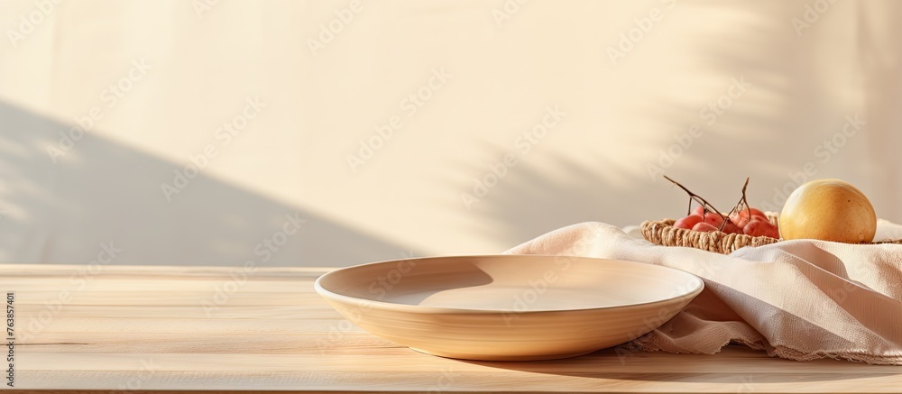 A bowl of assorted fruit on a table with a cloth A bowl of assorted fruit on a table with a cloth