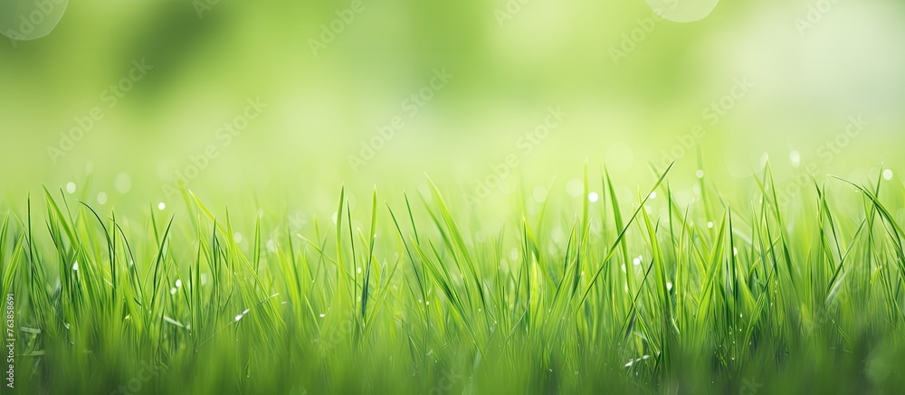 Fototapeta premium A close up of a green grass field with water droplets