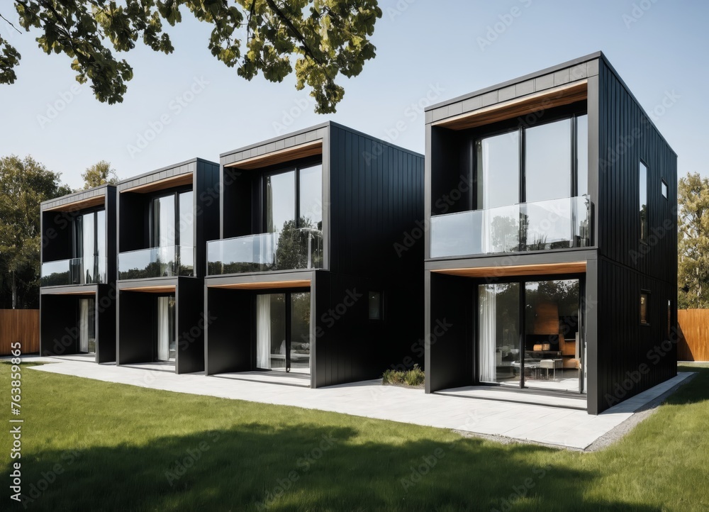 Modern modular private black townhouses.