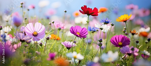 Colorful wildflowers under clear blue sky © Ilgun