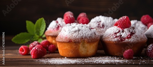 A muffin topped with raspberries