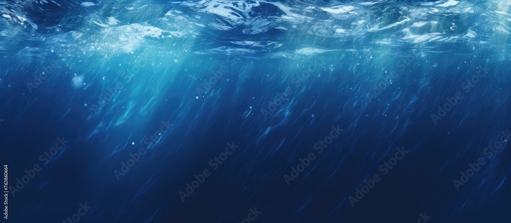Ocean underwater scene with blue waves and sunlight - obrazy, fototapety, plakaty 