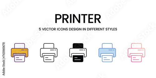 Printer icons set in different style vector stock illustration