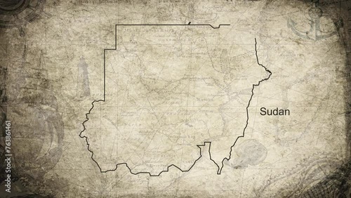 Sudan map drawn on a cartography background sheet of paper