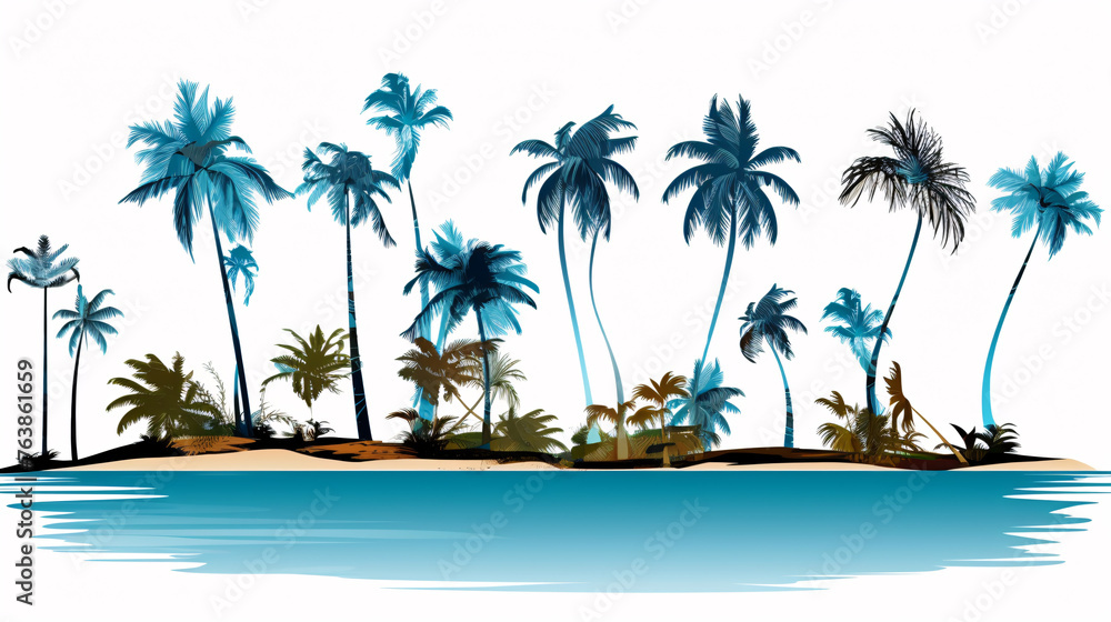 Tropical island with palm trees and sand. Vector illustration.