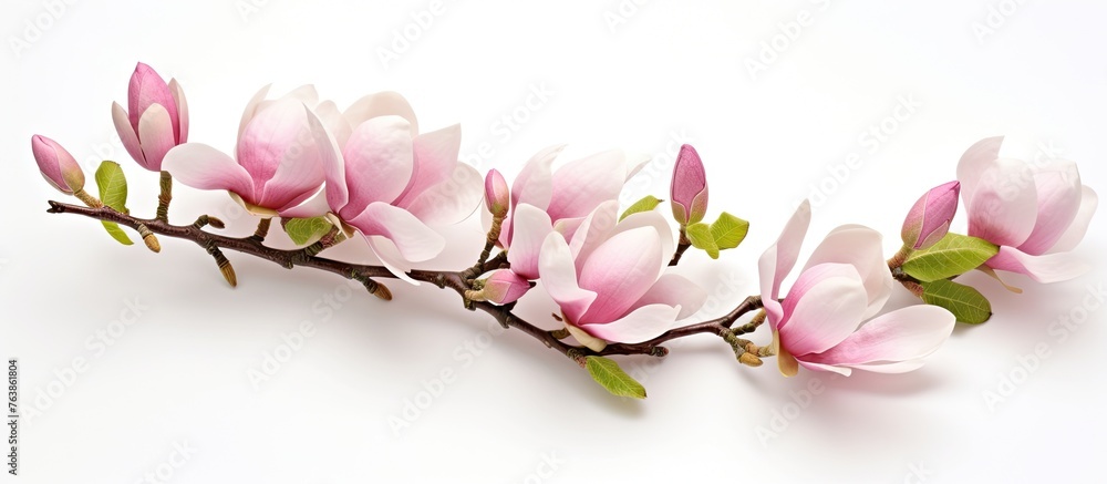 Branch of pink flowers on a magnolia spring flower