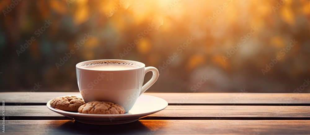 Fototapeta premium A cup of coffee and cookies on a table