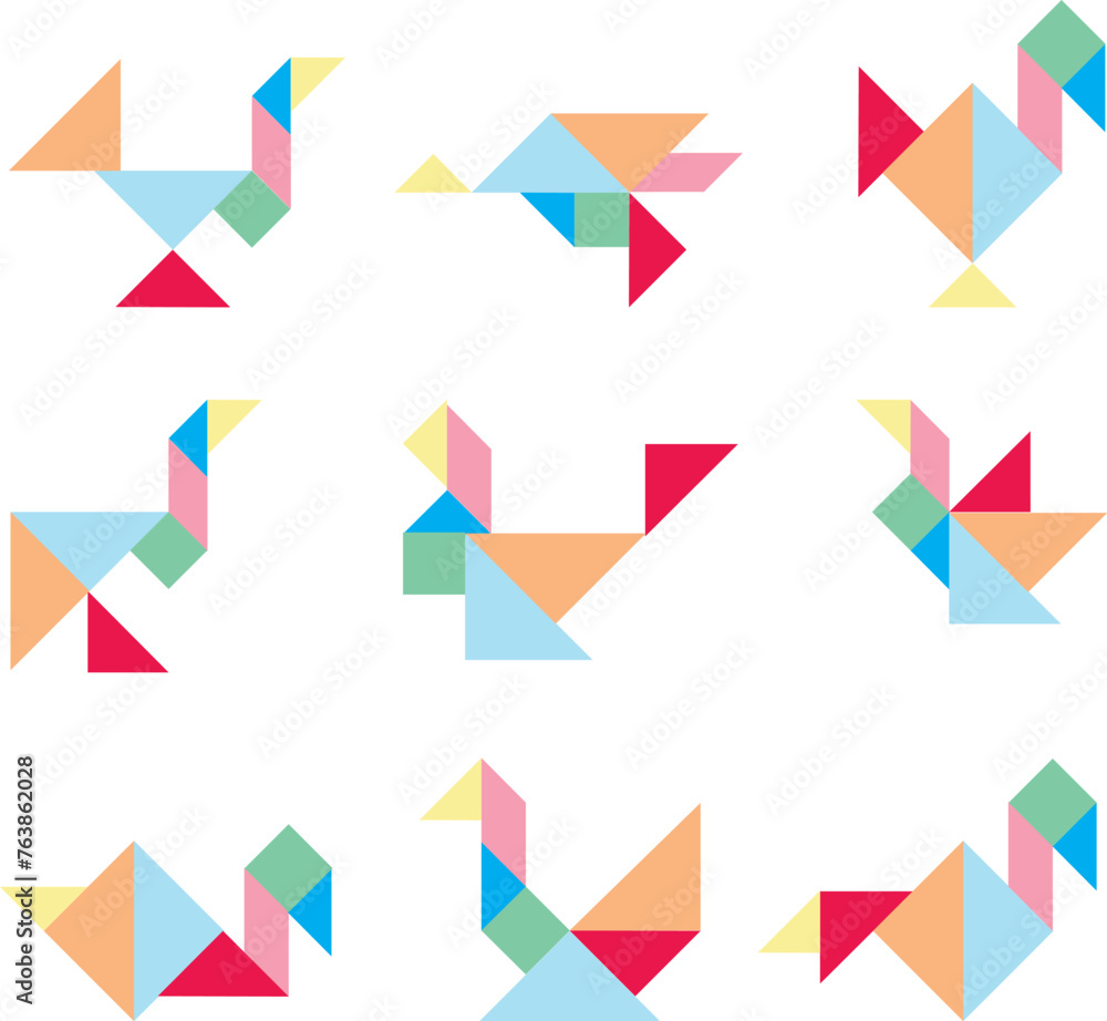 Tangram puzzle. set of tangram animal bird and fish for kids vector set Tangram puzzle. set of tangram animal bird and fish for kids vector set