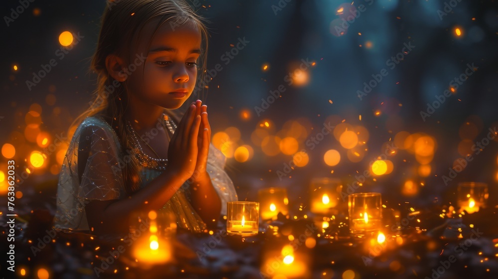 Fototapeta premium Hands hold a beautifully ornate lantern aloft, amidst a backdrop of vibrant lanterns in a festive night market. The warm light contrasts the twilight, creating an enchanting atmosphere.
