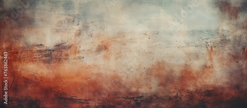 Abstract painting of a red and blue sky with a white cloud