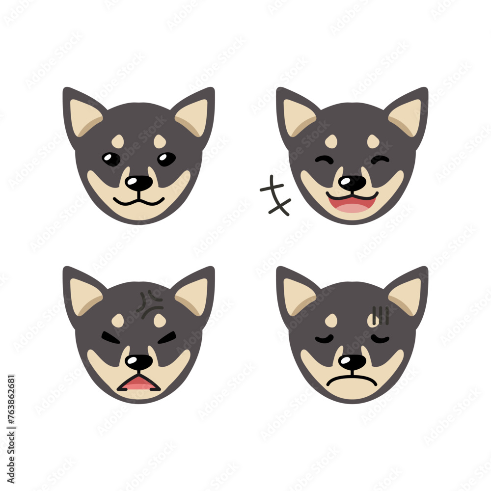 Set of cute character shiba inu dog faces showing different emotions for design. Set of cute character shiba inu dog faces showing different emotions for design.