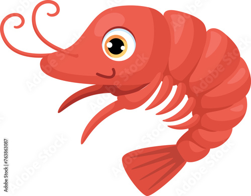 Shrimp cartoon character. Shellfish baby. Sea animal