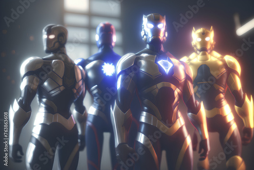Four superheroes in full suit © Roland