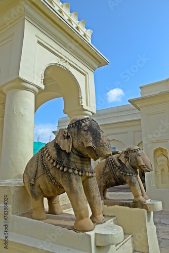 Elephant statue in a temple, symbolizing strength and wisdom. at Shantinatha, Khajuraho group of monuments Madhya Pradesh