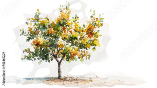 Isolated Watercolor Pear Tree on isolated Transparent background. PNG Format