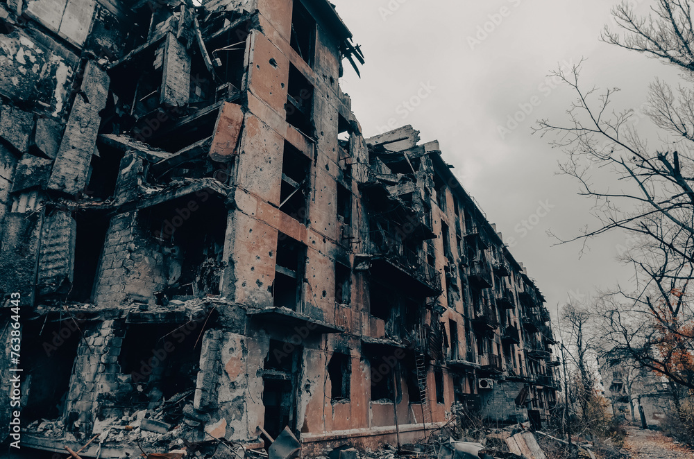 destroyed and burned houses in the city Russia Ukraine war destroyed and burned houses in the city Russia Ukraine war